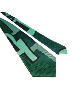 Jean Claude Vidal Green Geometric Polyester Tie Men Vintage Art Deco Office Gift
